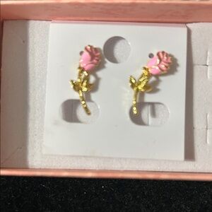 Charming Gold and Pink Rose Earrings
